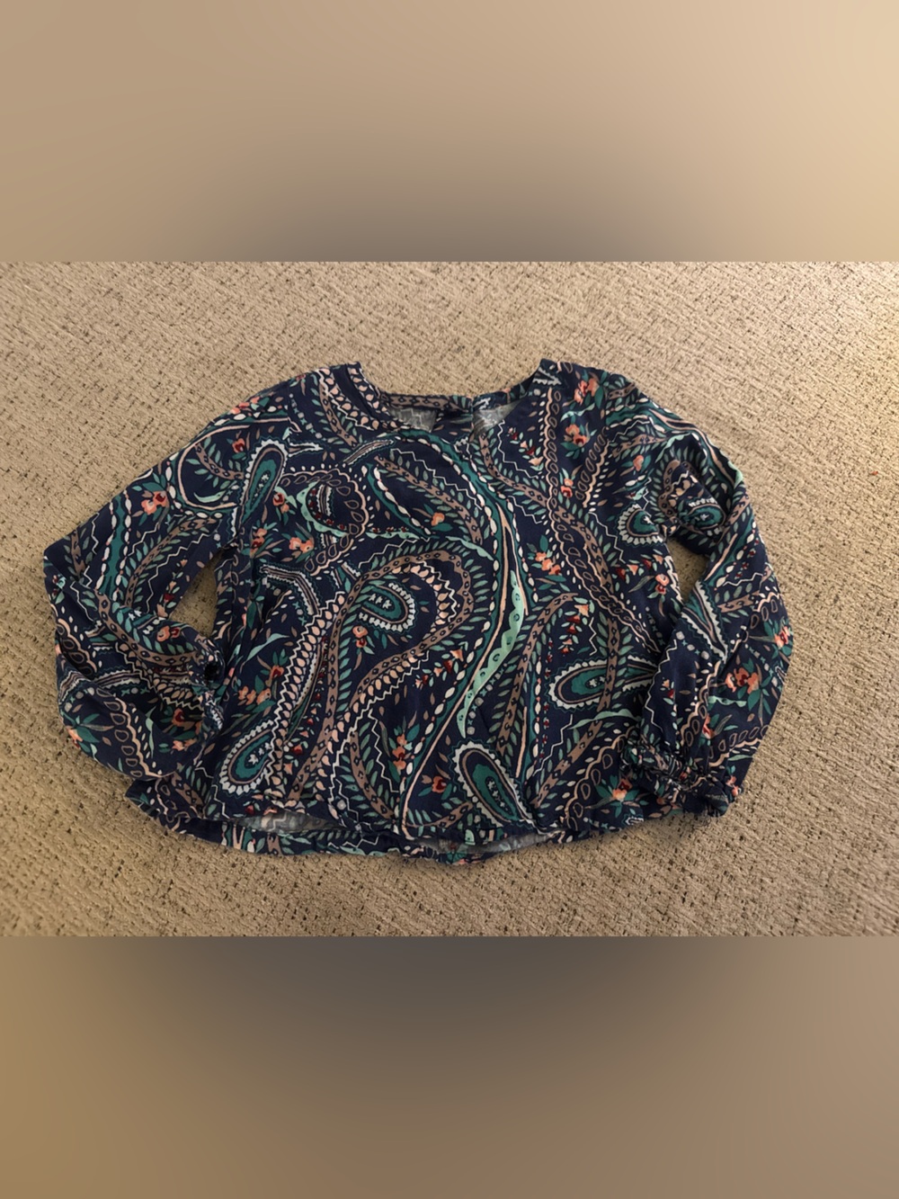 Crazy 8 Navy Paisley Long-Sleeve Blouse with Teal & Coral Accents